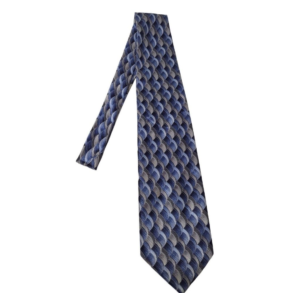 Christian Pelini Handmade All Silk Mens Tie Blue Gray Geometric Business Classic
